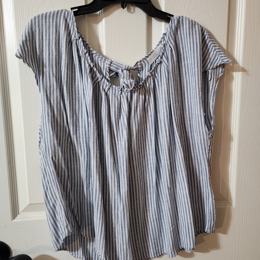 LC Lauren Conrad Blue and White Striped Blouse